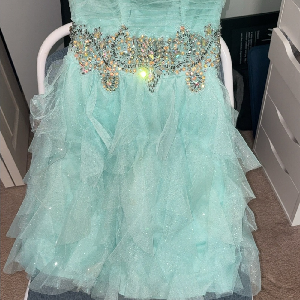 Elegant Aqua Dress with Sparkling Embellishments
*Worn once*